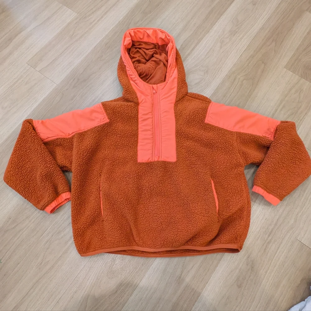 Free People Movement Lead The Pack Orange Fleece Hoodie Size S - Picture 2 of 6